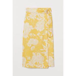 H&M Size 18 Yellow Floral D-Ring High Waist Midi Woven Fabric Wrapover Skirt